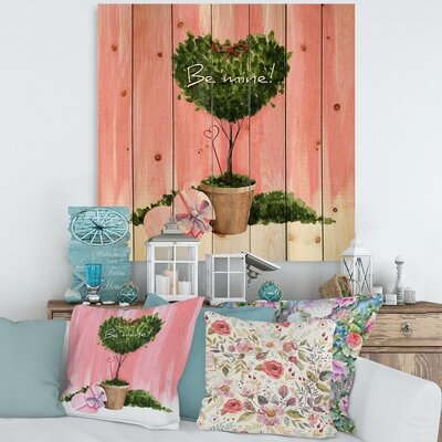 Heart Shaped Valentine House Plant - Farmhouse Print On Natural Pine Wood - Image 0