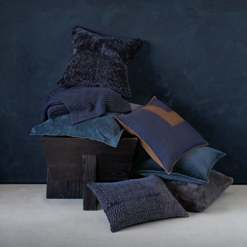 Hyde Pieced Suede 23x23 Coy Blue Throw Pillow with Feather Insert - Image 2