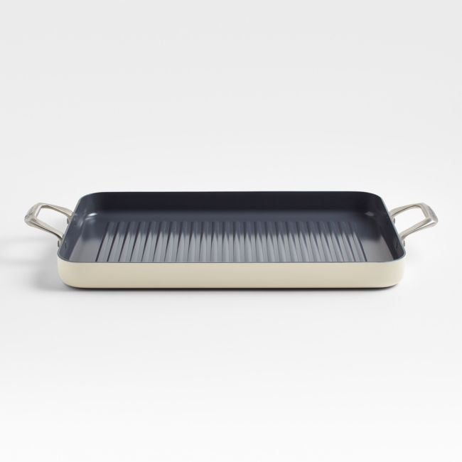 Crate & Barrel EvenCook Ceramic ™ Cream Nonstick Double Burner Grill Pan - Image 0