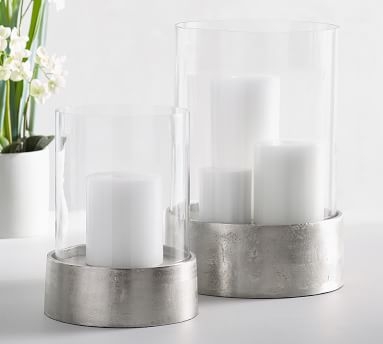 Addison Glass &amp; Metal Hurricane, Silver, Small - Image 1