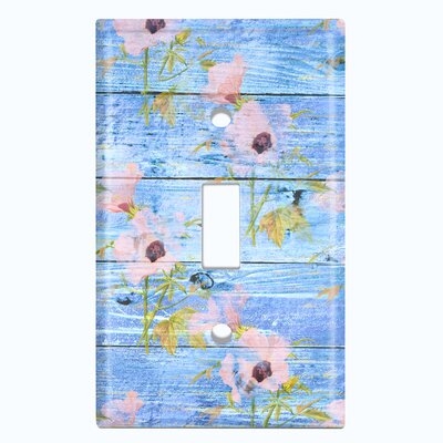 Metal Light Switch Plate Outlet Cover (Pastel Blue Pink Flower Fence - Single Toggle) - Image 0