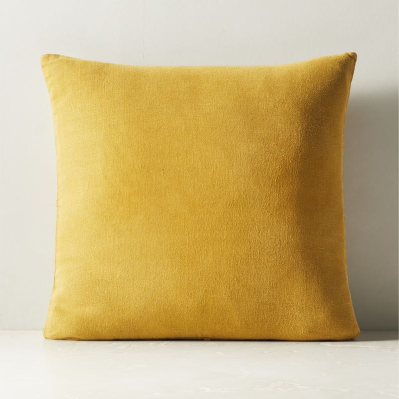 Tuck Tobacco Brown Linen Throw Pillow with Down-Alternative Insert 20"x20" - Image 1