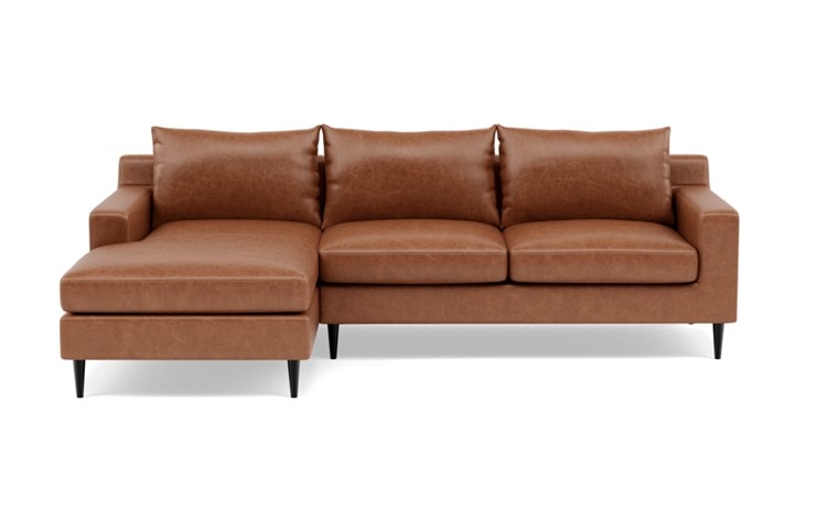 Sloan Leather Left Sectional with Brown Pecan Leather, double down cushions, and Unfinished GunMetal legs - Image 0