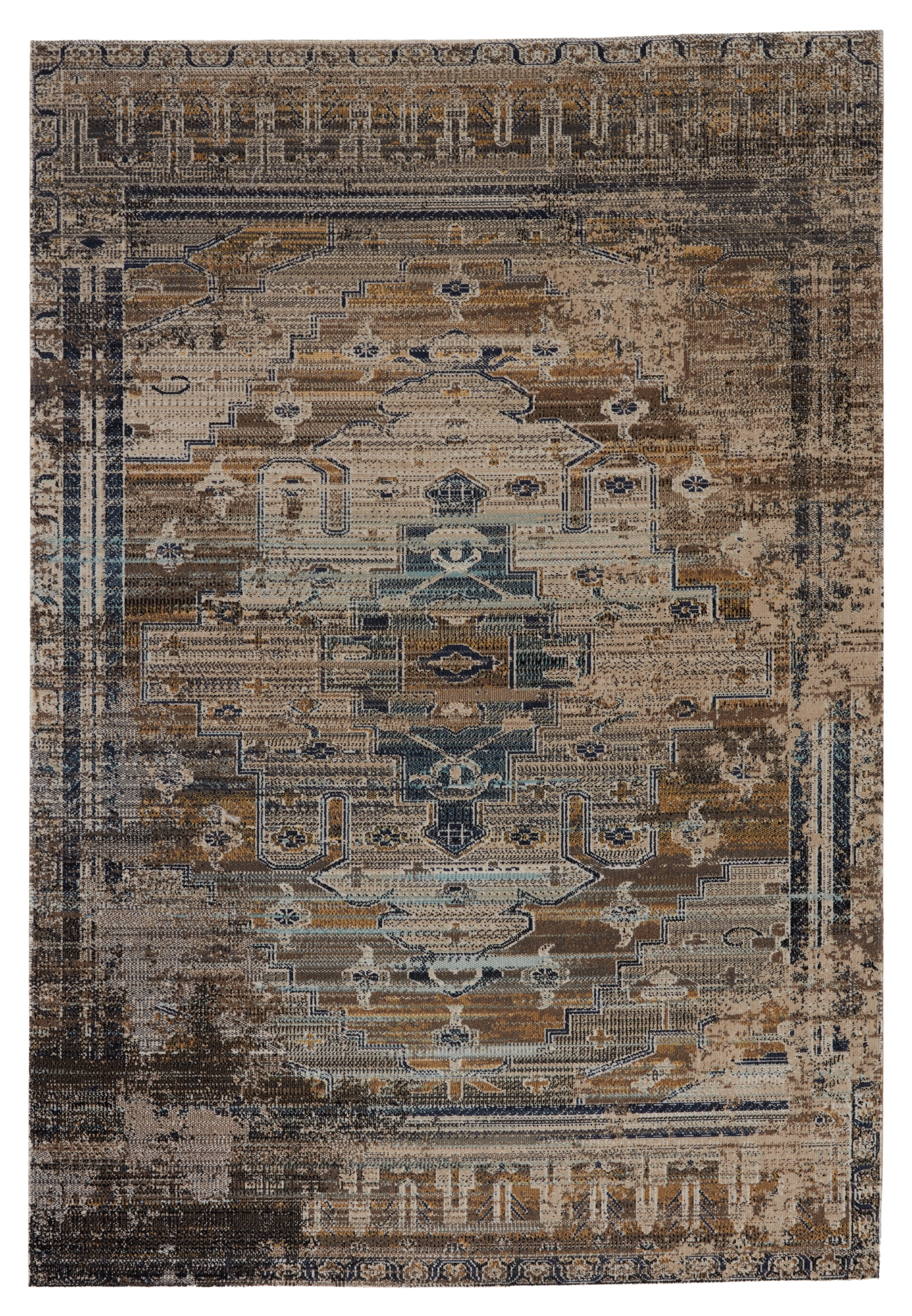 Cicero Indoor/ Outdoor Medallion Tan/ Blue Area Rug (7'6"X9'6") - Image 0