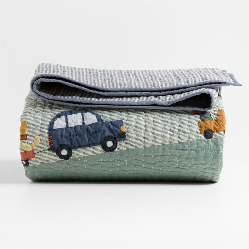 Wheely Cool Embroidered Organic Cotton Kids Full/Queen Quilt - Image 1