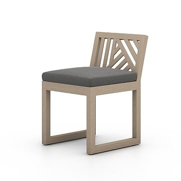 Linear Cutout Outdoor Armless Dining Chair,Teak,Charcoal,brown - Image 3