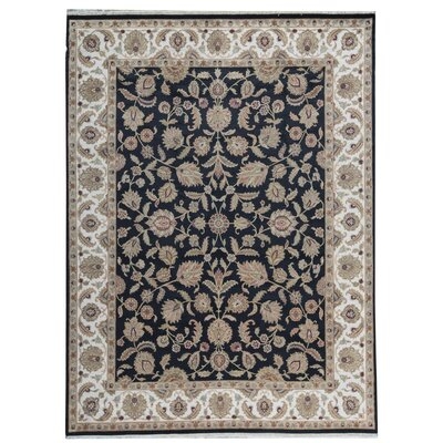 One-of-a-Kind Modn Mughal Hand-Knotted Black/Ivory 8'10" x 12' Wool Area Rug - Image 0