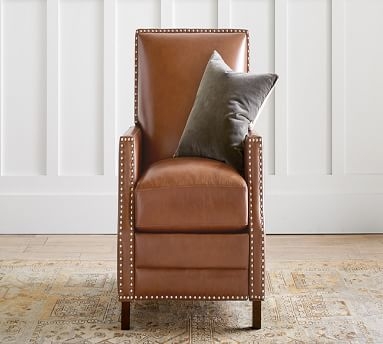 Brixton Square Arm Leather Recliner with Bronze Nailheads, Down Blend Wrapped Cushions, Vintage Caramel - Image 3