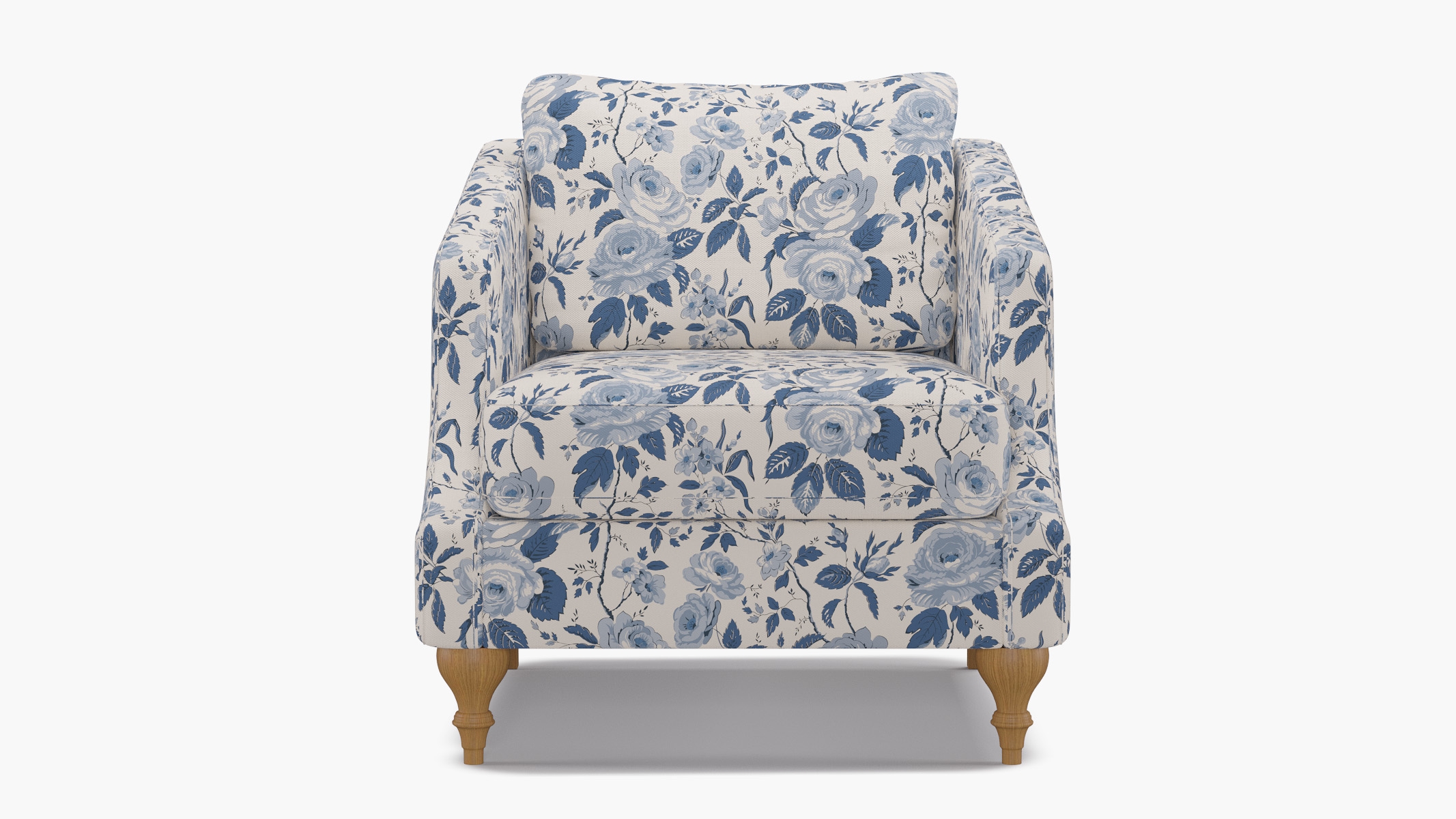 Slope Arm Chair, Delft Chintz, Natural Turned Wood Leg - Image 0