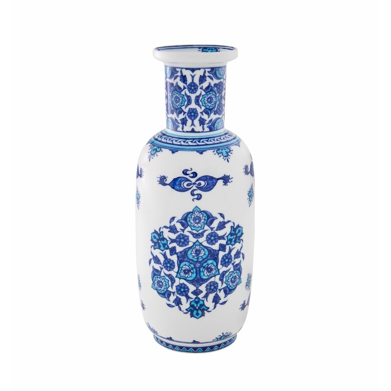 Vista Alegre Izmir White/Blue 12.13"" Porcelain Table Vase - Image 0