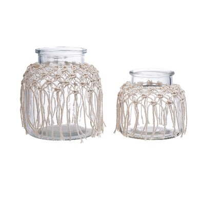 Glass Vase Set With Macramé Trim - None - Vases - 2 Pieces - Image 0