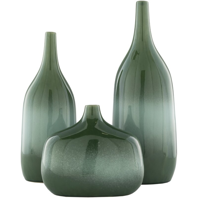 Black, Navy 18'' Ceramic Table Vase in Dark Green/Teal - Image 0