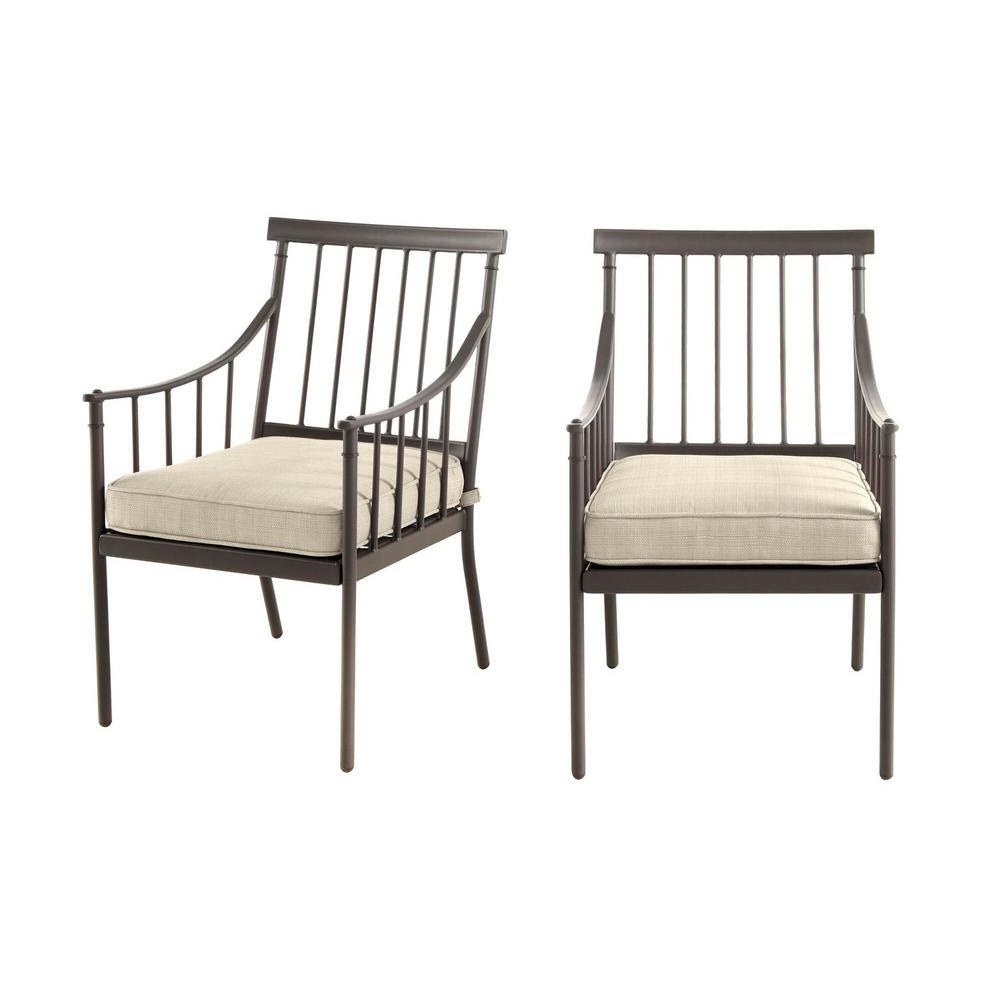 Hampton Bay Mix and Match Farmhouse Steel Outdoor Patio Dining Chair with Tan Cushion (2-Pack) - Image 0