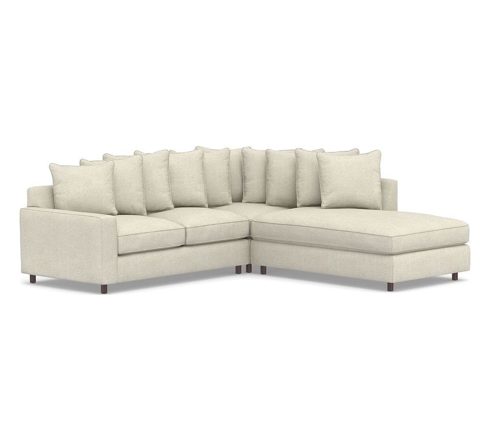 PB Comfort Square Arm Upholstered Left 3-Piece Bumper Sectional, Box Edge Memory Foam Cushions, Performance Heathered Basketweave Alabaster White - Image 0