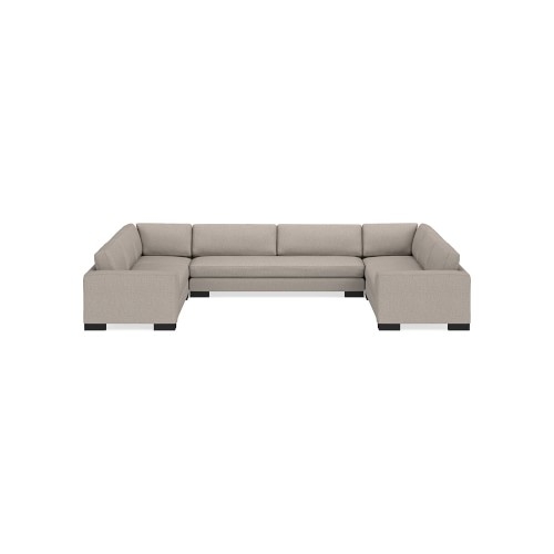Yountville 5-Piece U-Shape Sofa, Down Cushion, Perennials Performance Melange Weave, Light Sand, Espresso Leg Wood - Image 0