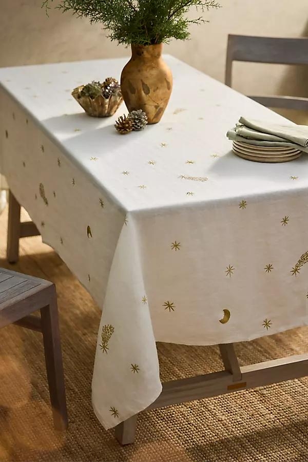 Celestial Embroidery Linen Tablecloth - Image 0