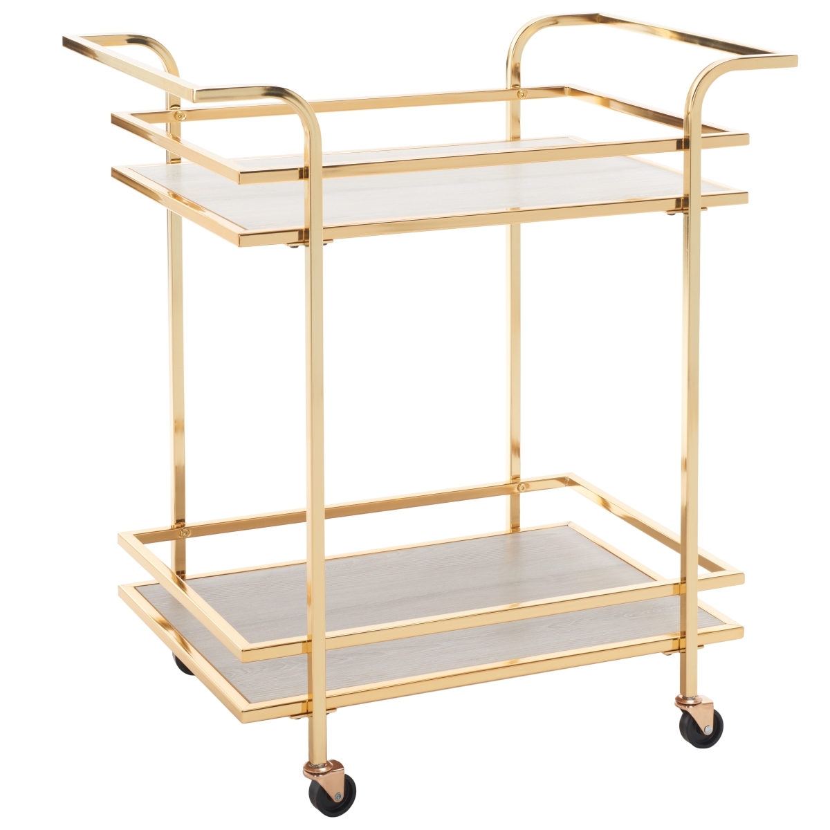Lameris 2 Tier Bar Cart With Handle - Polished Gold / Grey - Safavieh - Image 5