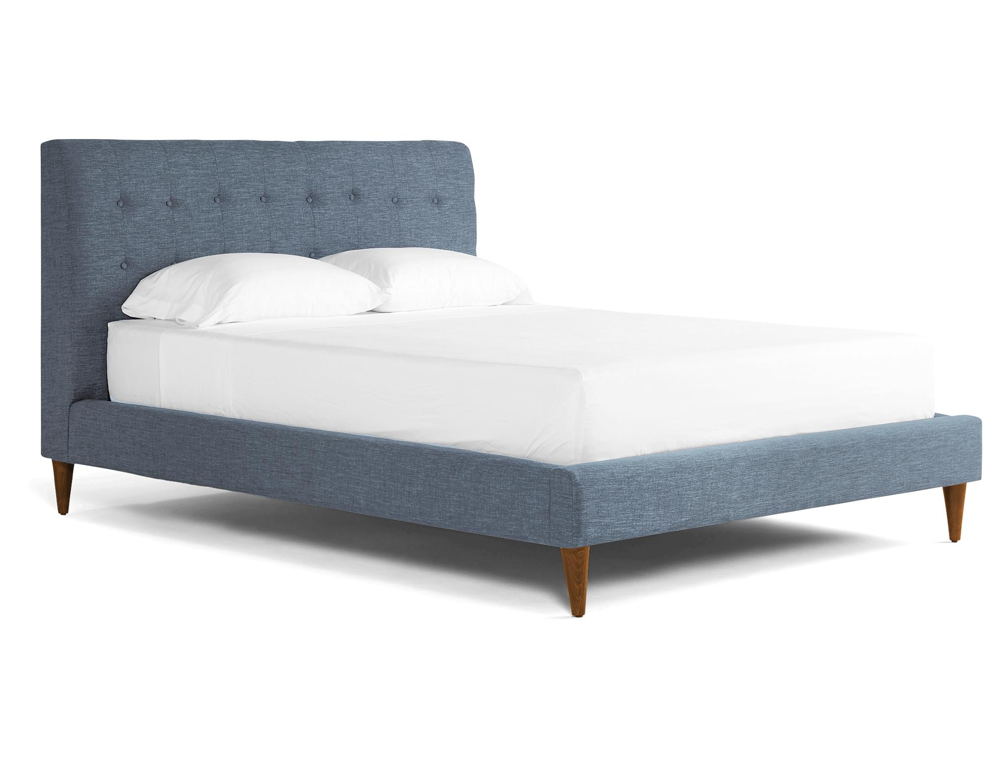 Blue Eliot Mid Century Modern Bed - Plush Mist - Mocha - Full - Image 1