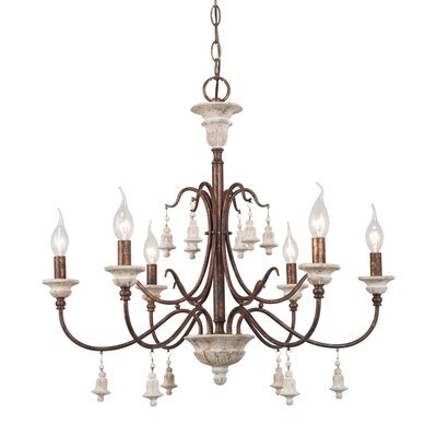 Willis 6 - Light Candle Style Classic Chandelier With Wood Accents - Image 0