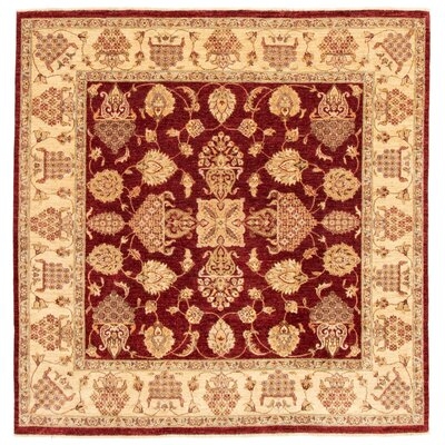 One-of-a-Kind Hand-Knotted New Age Chobi Finest Dark Red/Beige 8'3" x 8'5" Wool Area Rug - Image 0
