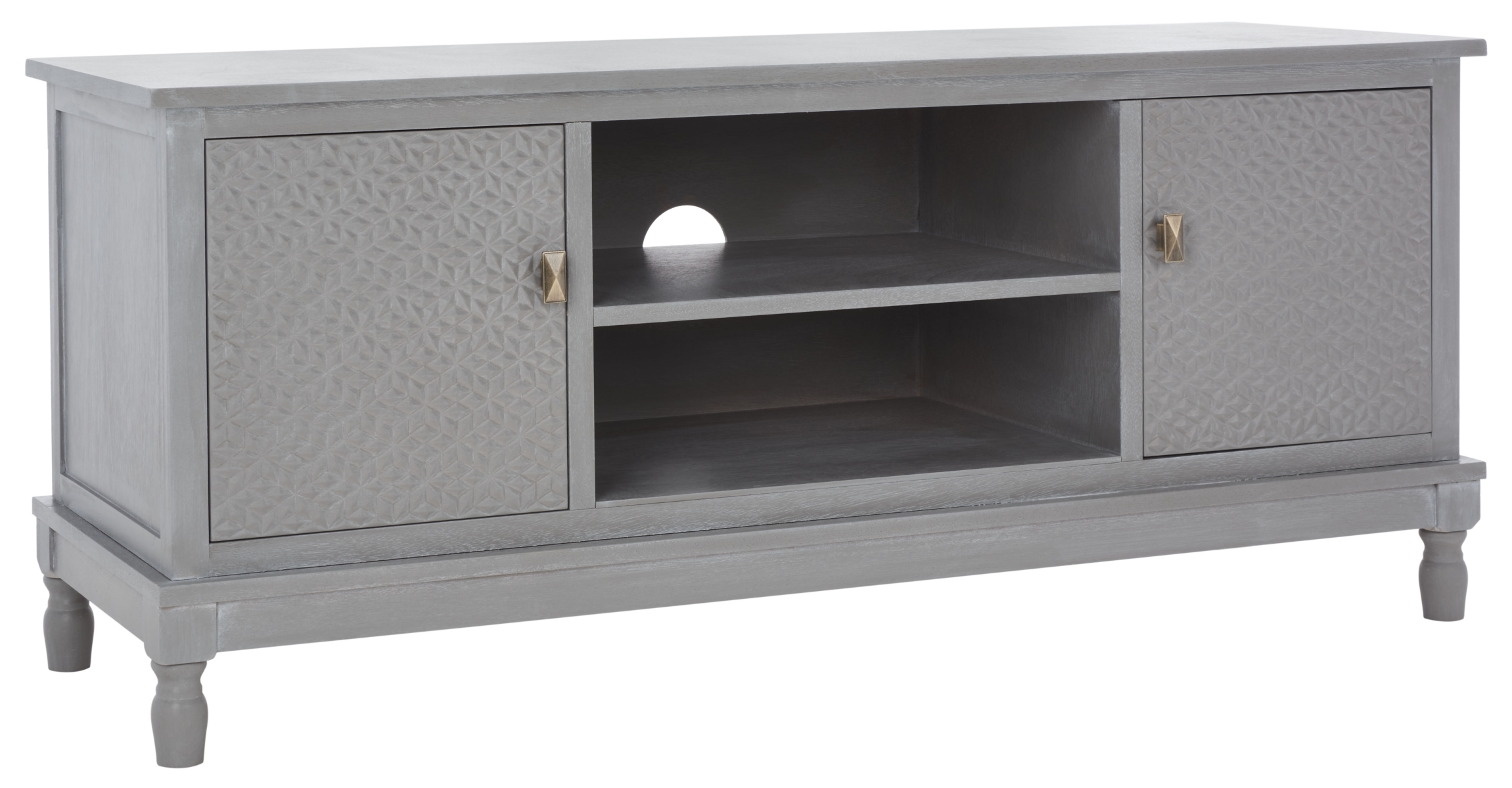 Halton 2 Door 1 Shelf Media Stand - White Wash Grey - Safavieh - Image 7