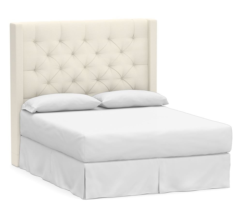 Harper Tufted Upholstered Tall Headboard without Nailheads, Full, Textured Twill Ivory - Image 0