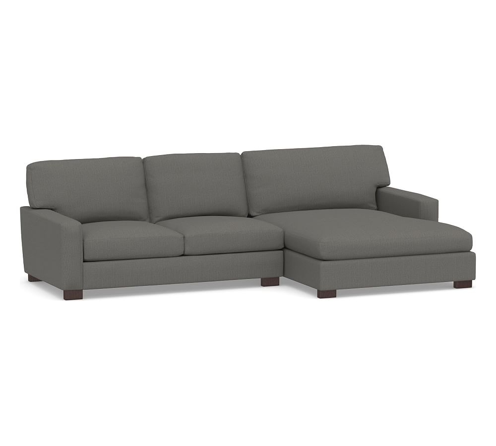 Turner Square Arm Upholstered Left Arm Loveseat with Double Chaise Sectional, Down Blend Wrapped Cushions, Sunbrella(R) Performance Boss Herringbone Charcoal - Image 0