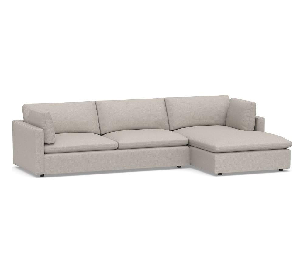 Bolinas Upholstered Left Arm Sofa with Chaise Sectional, Down Blend Wrapped Cushions, Chunky Basketweave Stone - Image 0