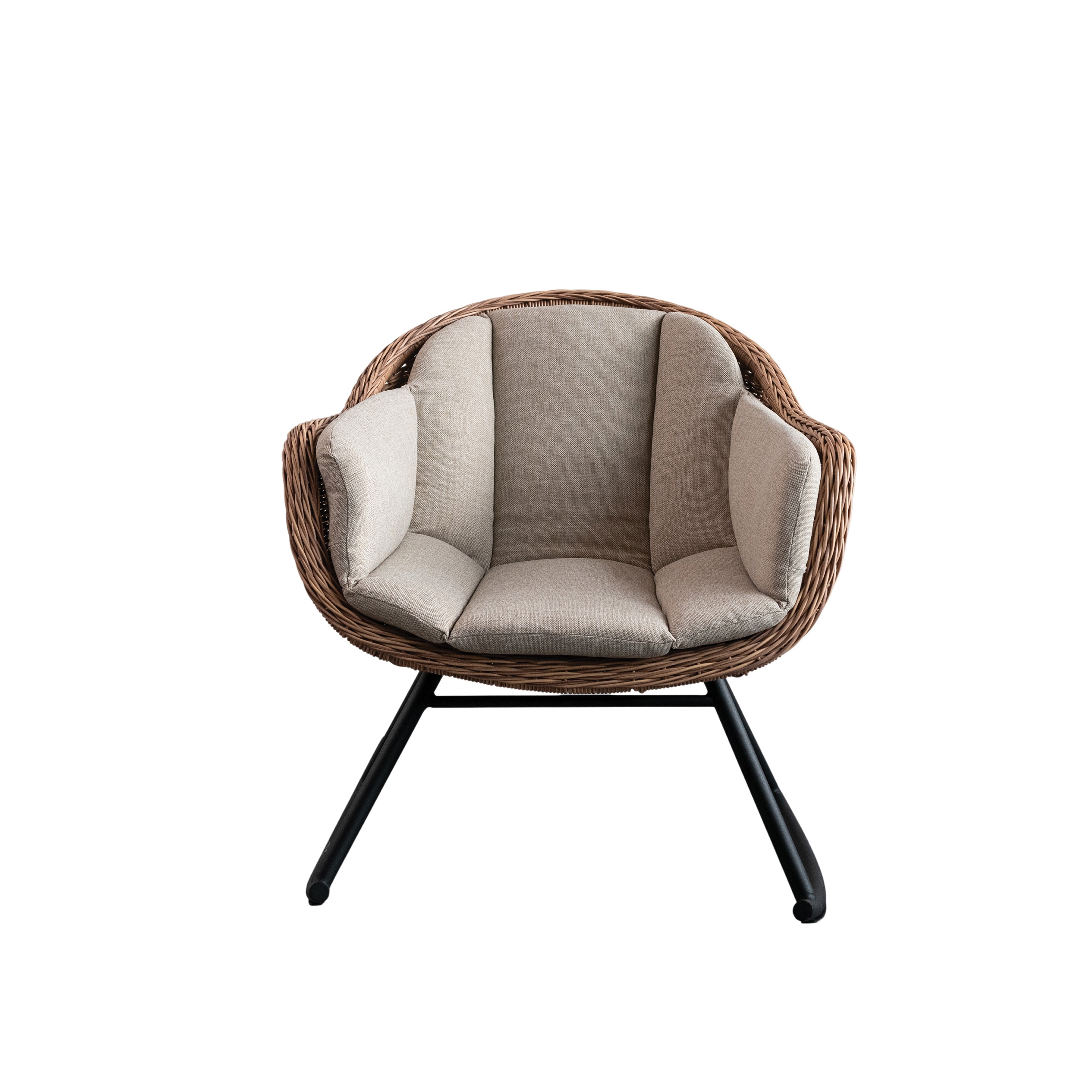 Indoor/Outdoor Fabric Upholstered Wicker Rocking Chair with Metal Legs and Cushion, Natural and Sand Color - Image 0