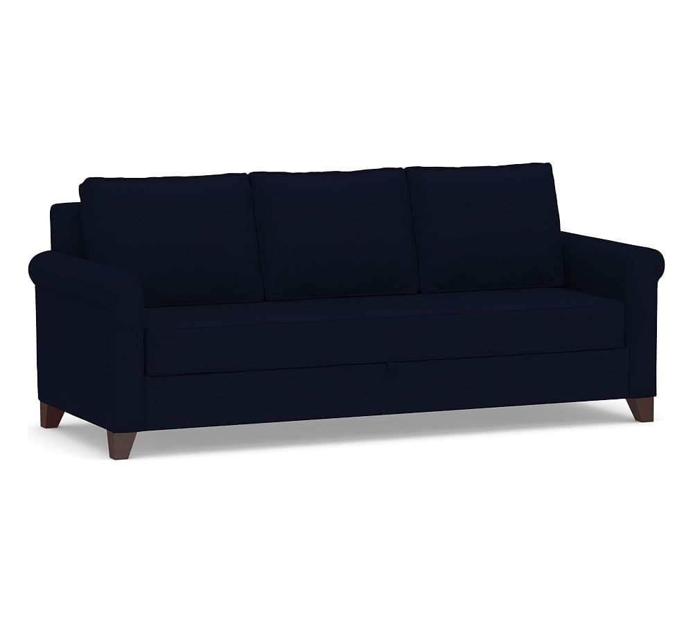 Cameron Roll Arm Upholstered Pull-Up Platform Sleeper Sofa, Polyester Wrapped Cushions, Performance Everydaylinen(TM) Navy - Image 0