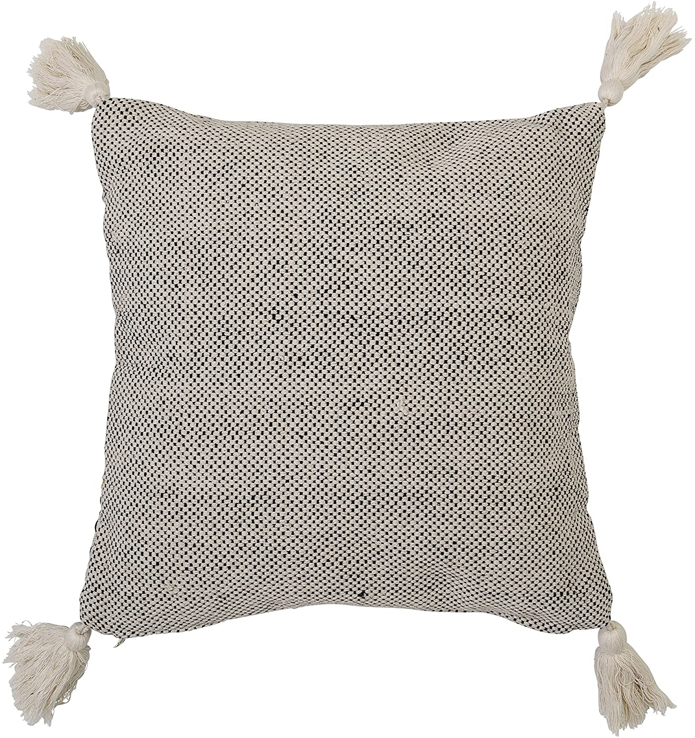 Square Pillow with Corner Tassels, Beige Cotton, 18" x 18" - Image 1