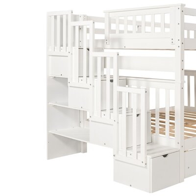 Full Over Full Bunk Bed With Shelves And 6 Storage Drawers, White - Image 0