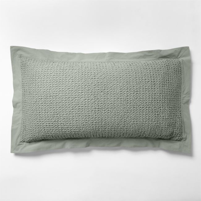 Organic Cotton Waffle Sage Shadow Green King Bed Pillow Sham - Image 0