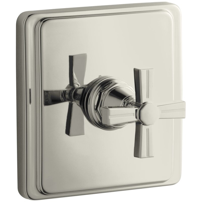 Kohler Pinstripe Valve Trim with Cross Handle for Thermostatic Valve, Requires Valve Finish: Vibrant Polished Nickel - Image 0