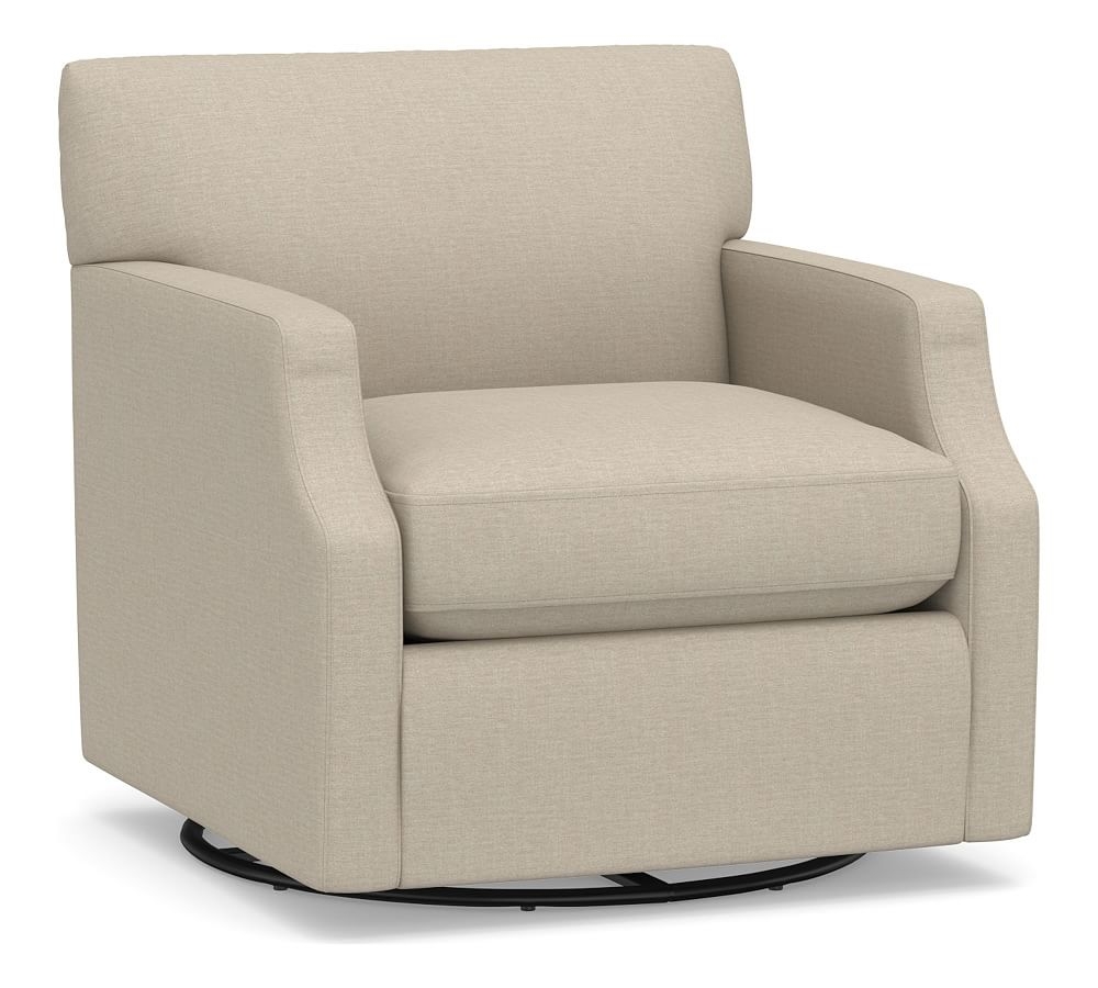 SoMa Hazel Upholstered Swivel Armchair, Polyester Wrapped Cushions, Brushed Crossweave Natural - Image 0