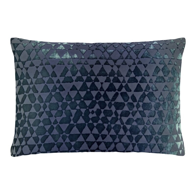 Kevin O'Brien Studio Triangles Velvet Geometric Lumbar Pillow Color: Shark, Size: 14" x 20" - Image 0