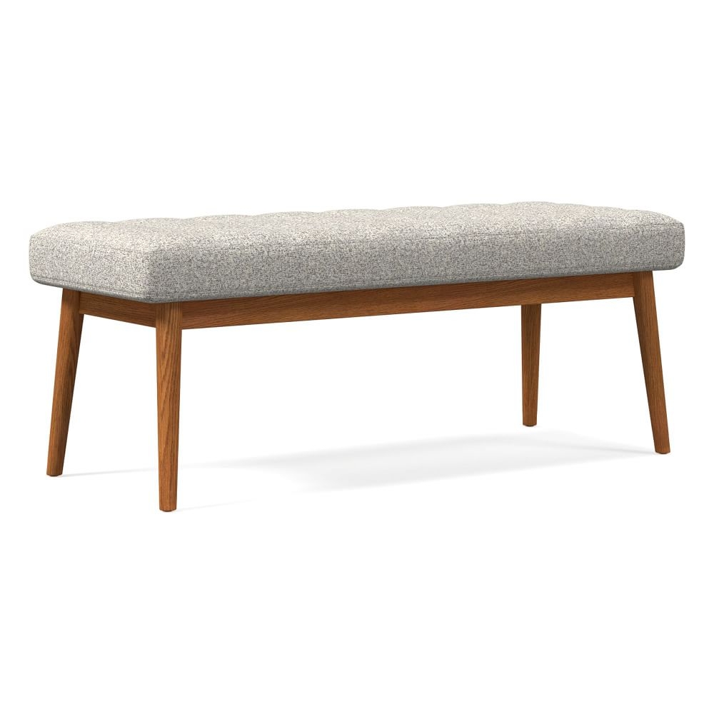 Midcentury Upholstered Bench, Poly, Chenille Tweed, Storm Gray, Acorn - Image 0