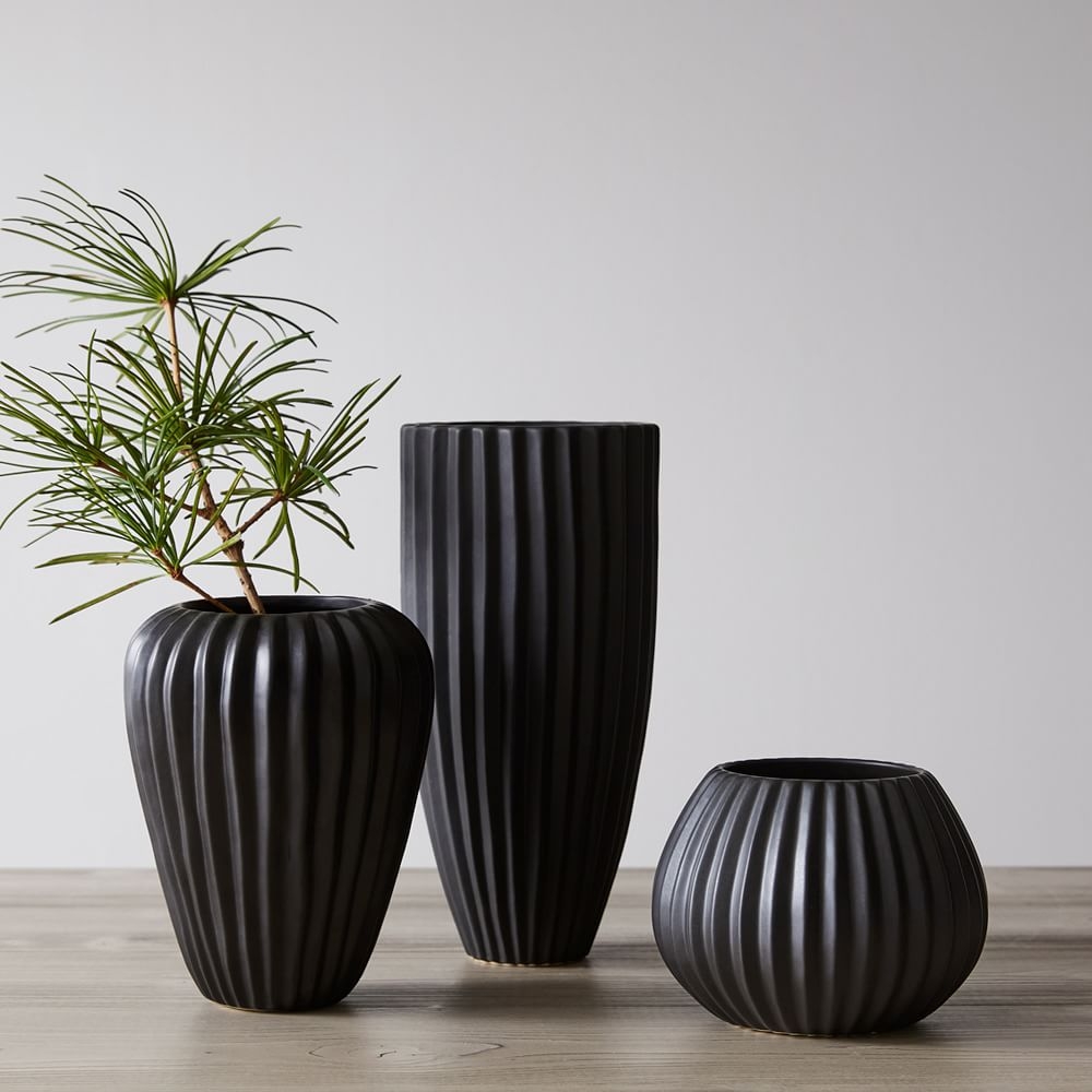 Sanibel Textured Black, Small Vase, Wide Tall Vase, Wide Tapered Vase, Set of 3 - Image 0
