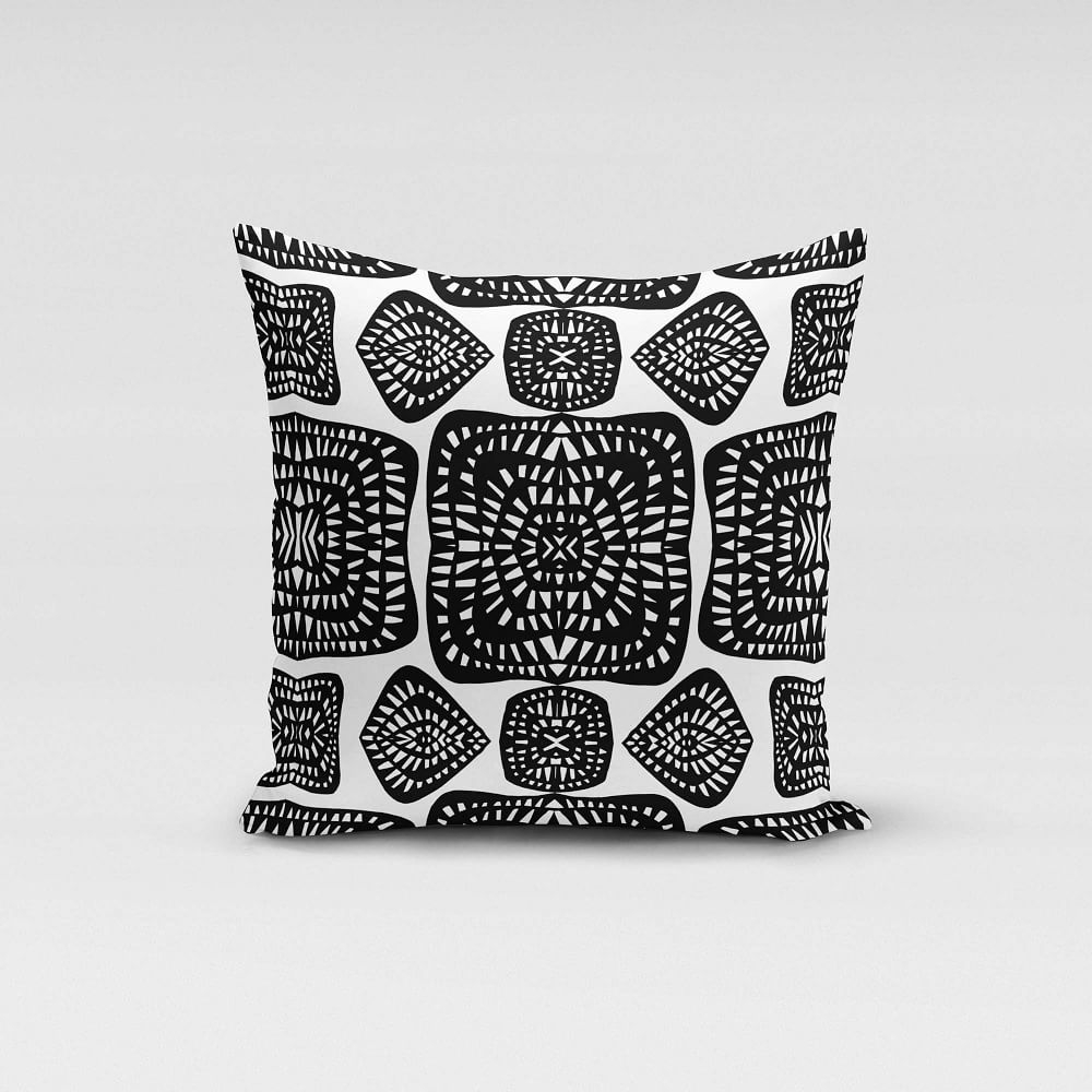 Rochelle Porter Design Tribe Velvet Pillow Cover, Velvet & Linen, Black & White, 18"x18" - Image 0
