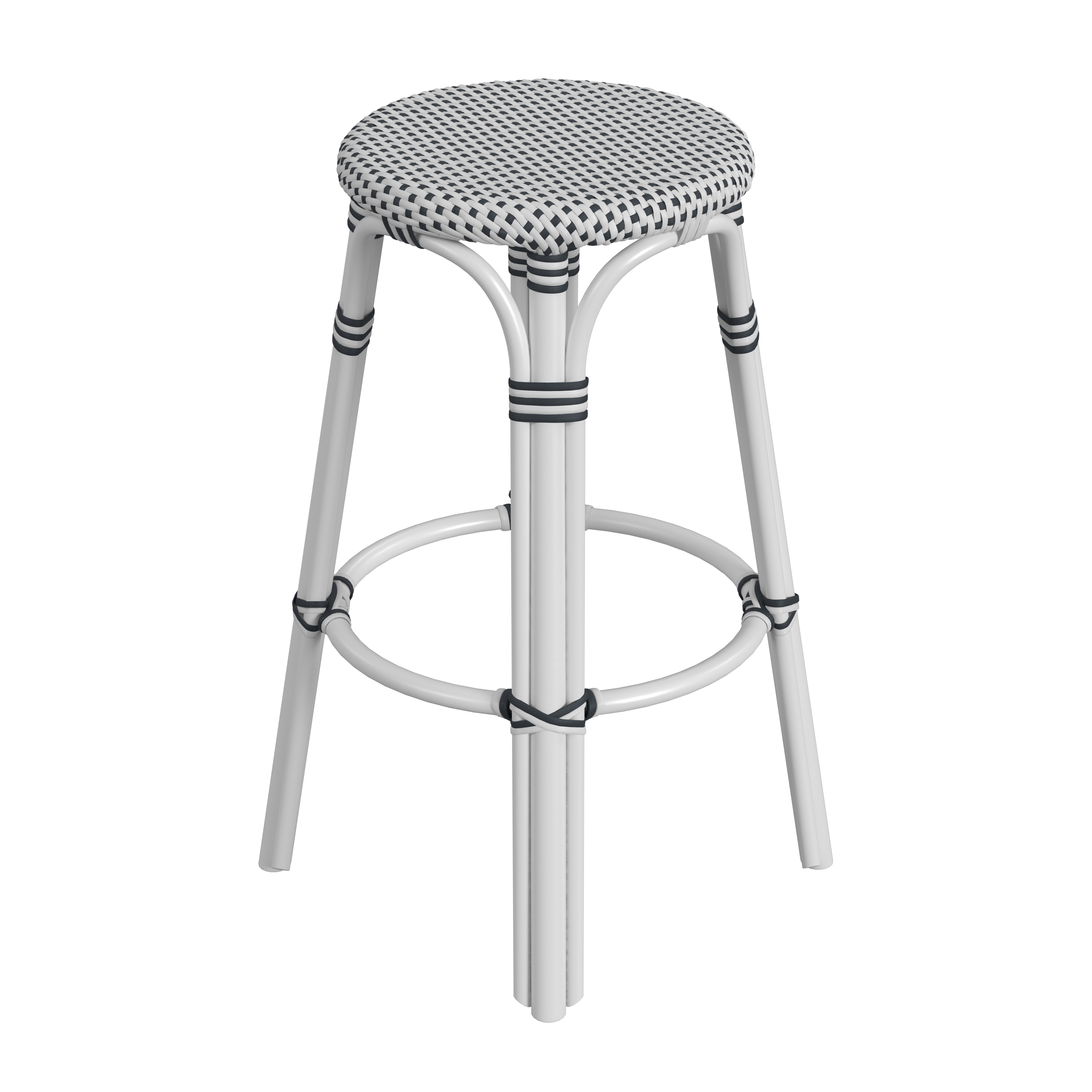 Tobias White/Black Dot / White Rattan Frame Bar Stool - Image 3