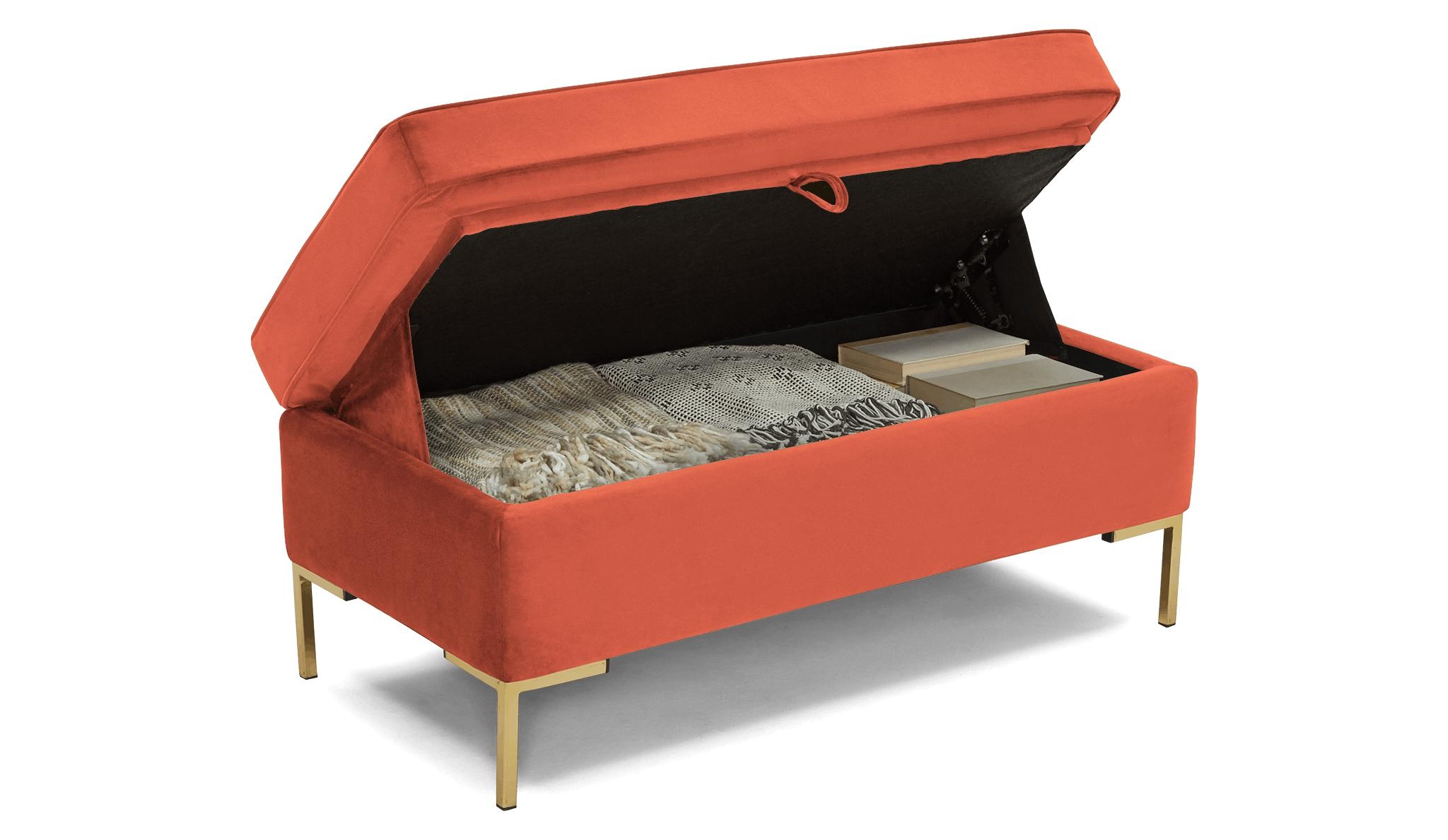 Orange Dee Mid Century Modern Bench with Storage - Key Largo Coral - Image 2