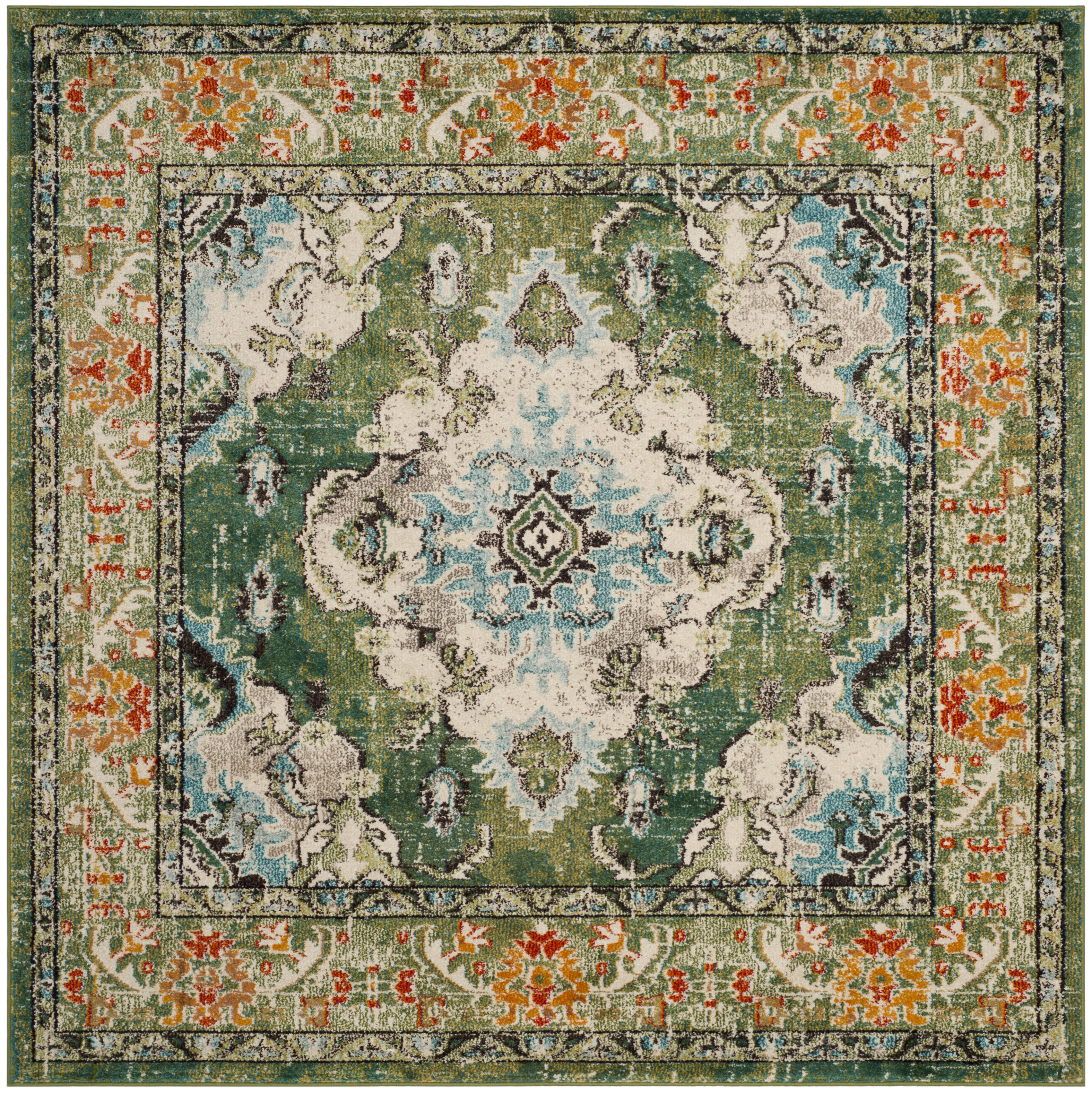 Arlo Home Woven Area Rug, MNC243F, Forest Green/Light Blue,  6' 7" X 6' 7" Square - Image 0