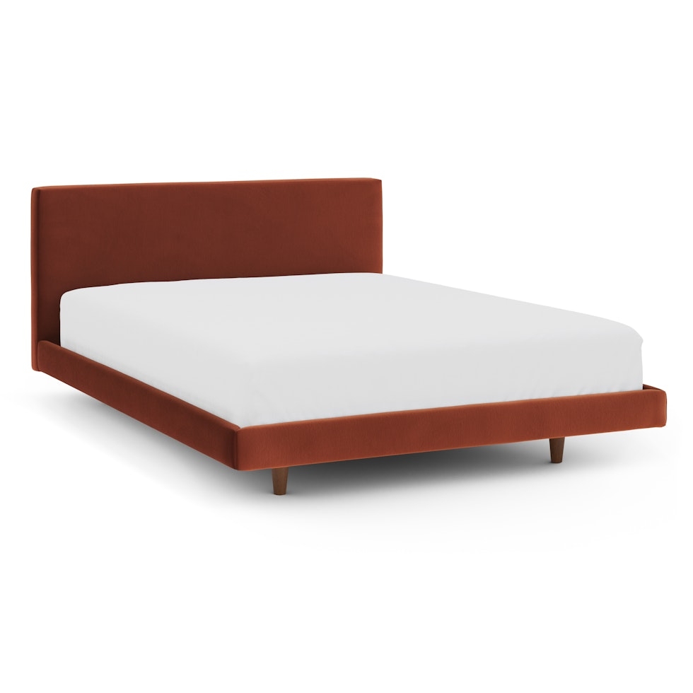 Tessu Queen Low Profile Velvet Bed - Hale Rust - Image 1