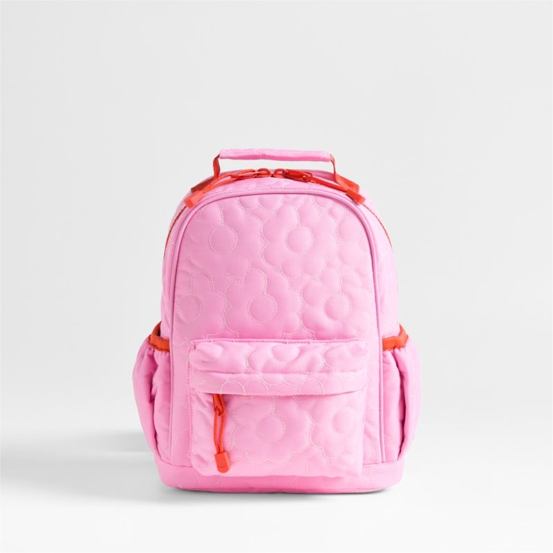 Dreamer Quilted Pink Flower Small Kids Backpack with Side Pockets - Image 5