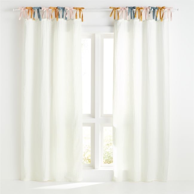 96" White Tie Organic Muslin Curtain Panel - Image 0
