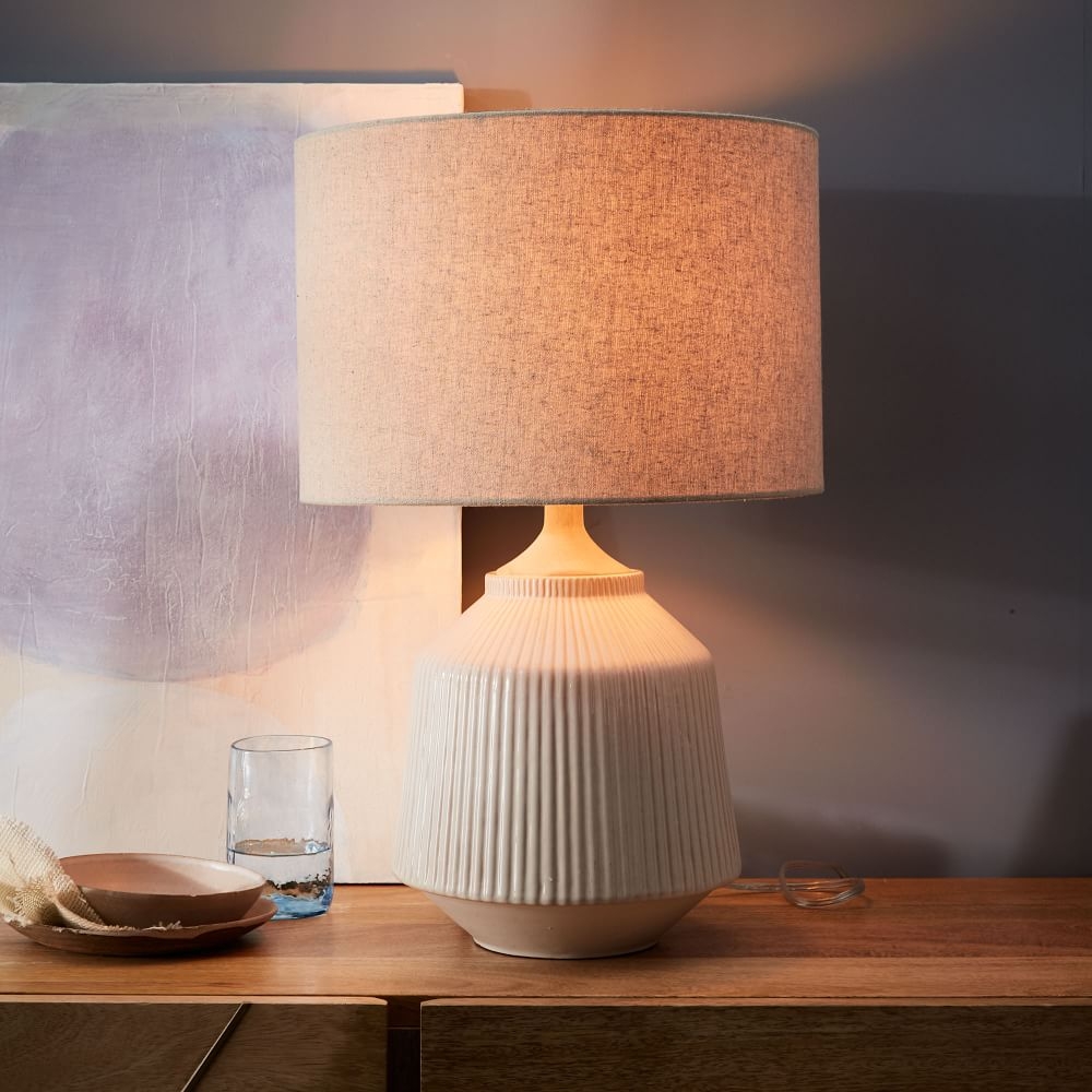Roar and Rabbit Table Lamp White Natural Linen (22") - Image 0