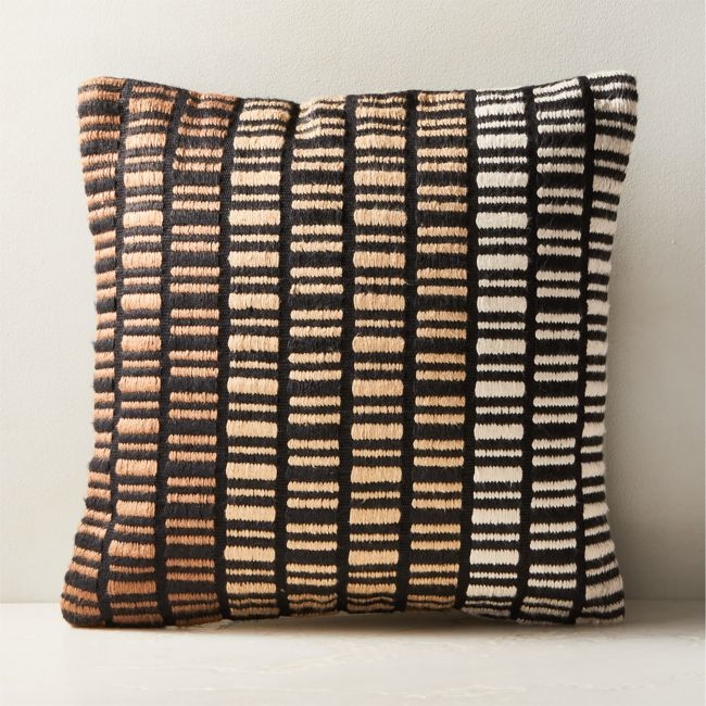 Liminal Woven Black and Neutral Silk Throw Pillow with Feather-Down Insert 20''x20" by Ackerman - Image 0
