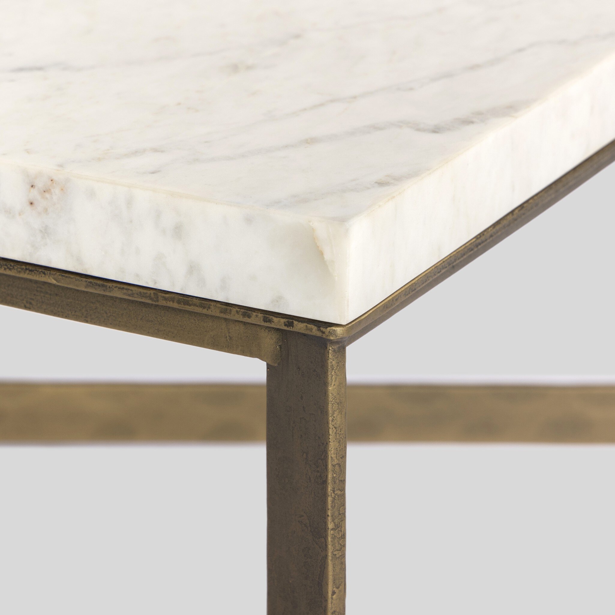 Hammered Iron Coffee Table - White Marble - Image 4