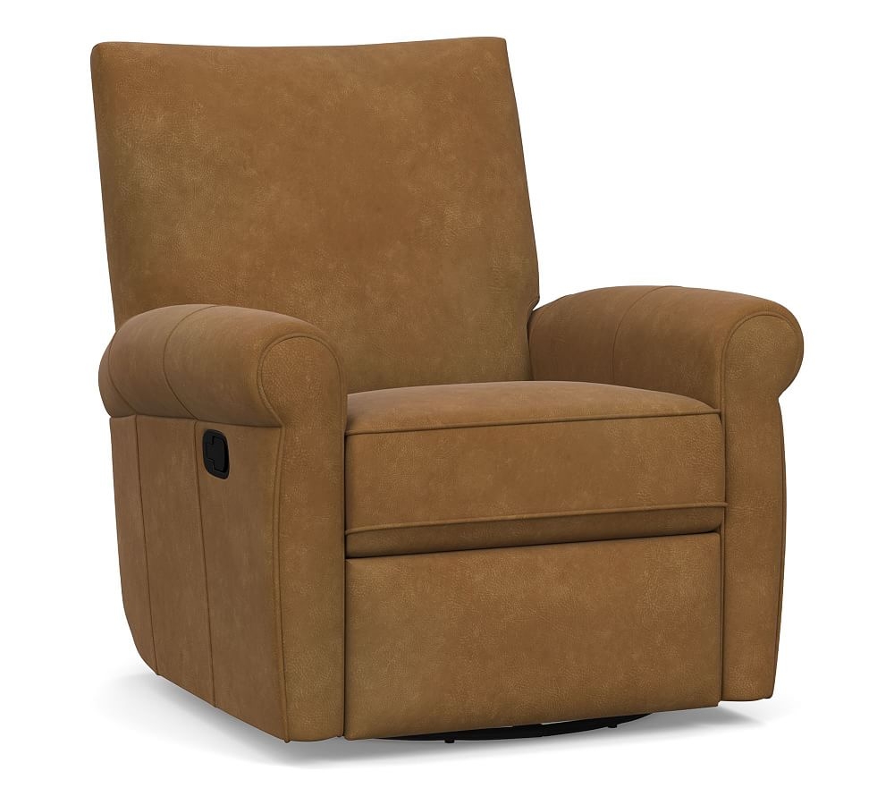 Grayson Leather Swivel Recliner, Polyester Wrapped Cushions, Nubuck Camel - Image 0