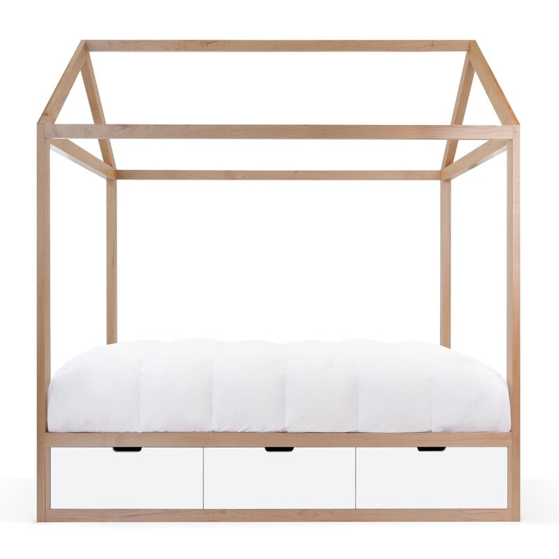 Nico and Yeye Domo Zen Canopy Bed with Drawers Bed Frame Color: White, Size: Full - Image 0